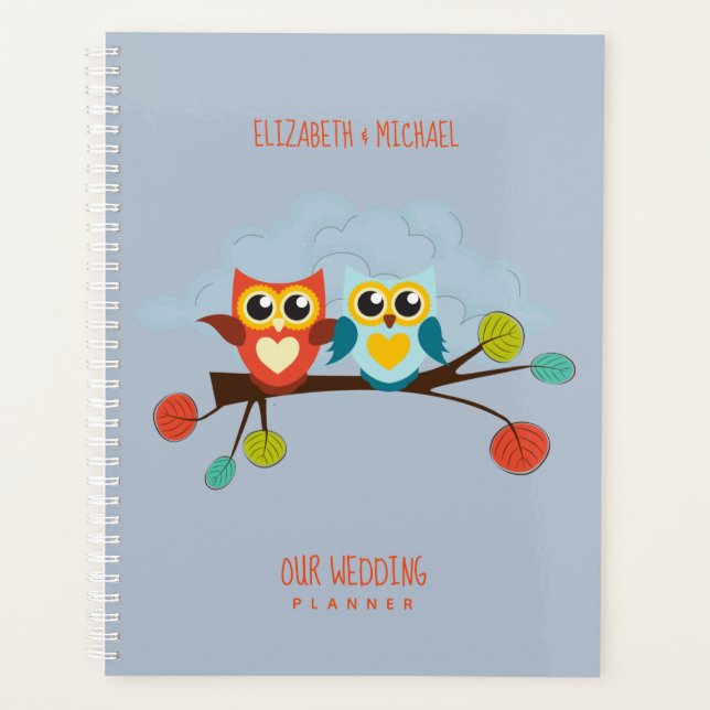 Cute OWLS Themed Wedding Blue Orange Planner (Front)