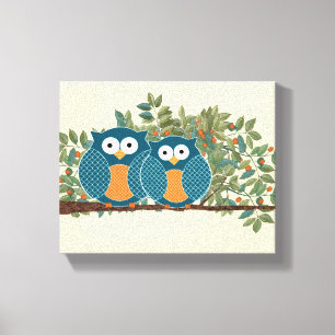 Cute Owls Vintage Love Birds Canvas Print