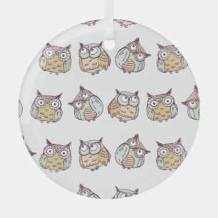 Cute owls: vintage seamless pattern. glass ornament