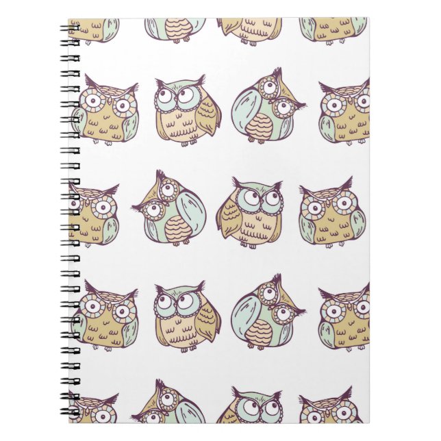 Cute owls: vintage seamless pattern. notebook (Front)