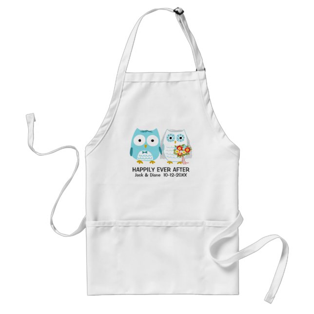 Cute Owls Wedding Newlywed Couple Personalized Standard Apron (Front)