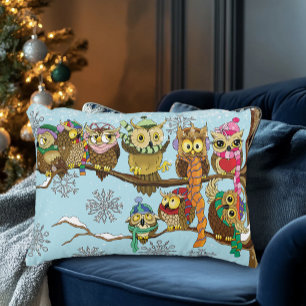 Cute Owls Winter Snowflakes Accent Pillow
