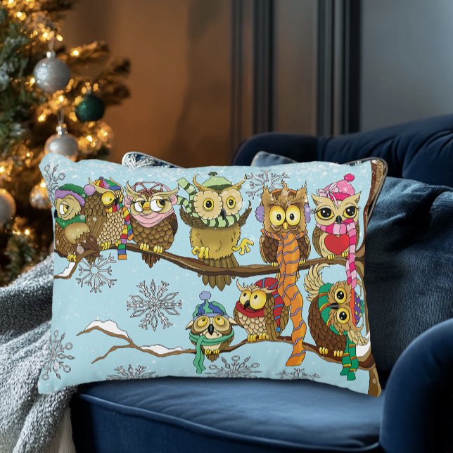Cute Owls Winter Snowflakes Accent Pillow (Creator Uploaded)