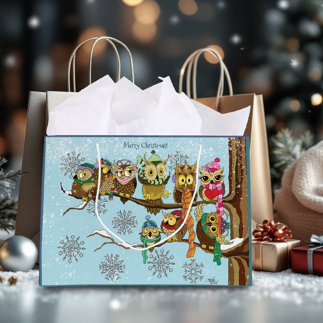 Cute Owls Winter Snowflakes Large Gift Bag (Creator Uploaded)