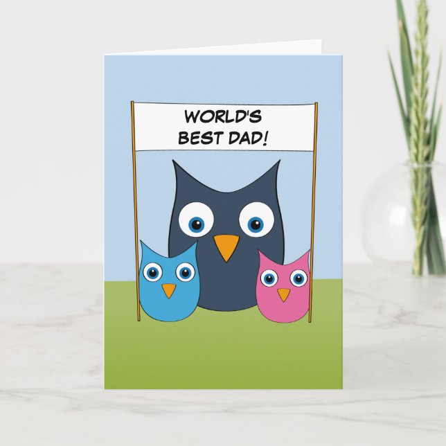 Cute Owls - "World's best Dad!" - Father's Day Card (Front)