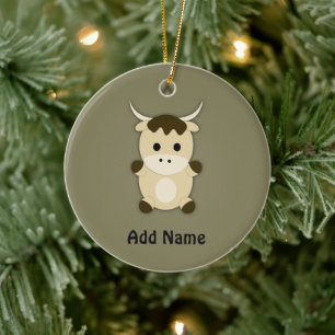 Cute Ox Ceramic Ornament