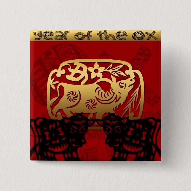 Cute Ox Chinese Year Zodiac Birthday Square B 2 Inch Square Button (Front)