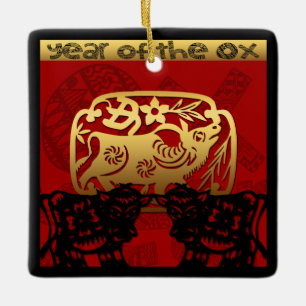 Cute Ox Chinese Year Zodiac Birthday Square O Ceramic Ornament