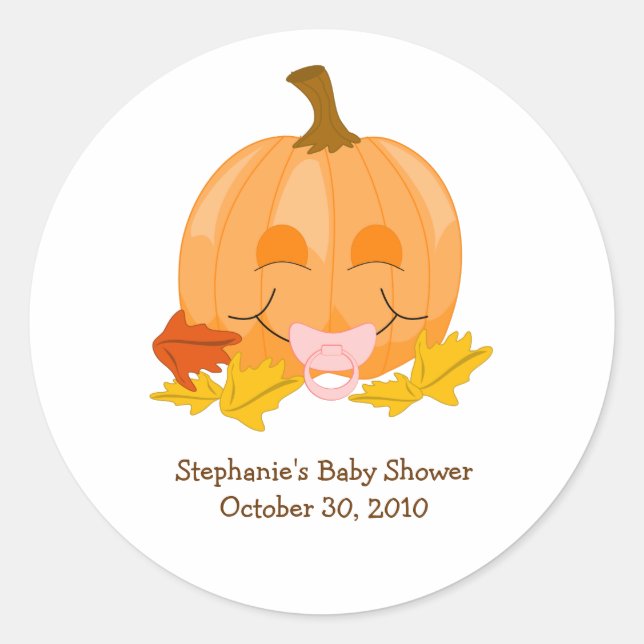 Cute Pacifier Pumpkin Baby Shower Favour Sticker (Front)