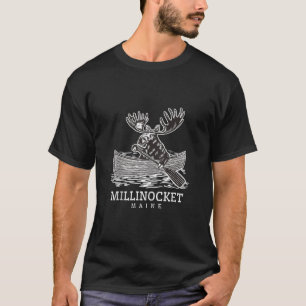 Cute Paddling Moose in Millinocket Maine Canoe ME  T-Shirt