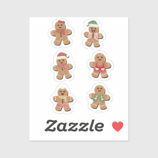Cute pain d'épices Hommes Stickers de Noël Set (Feuille)