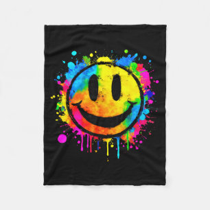 Cute Paint Splash Happy Smile Face 70s Tie Dye Smi Fleece Blanket