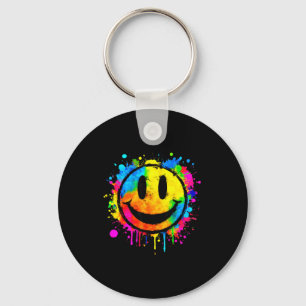 Cute Paint Splash Happy Smile Face 70s Tie Dye Smi Keychain