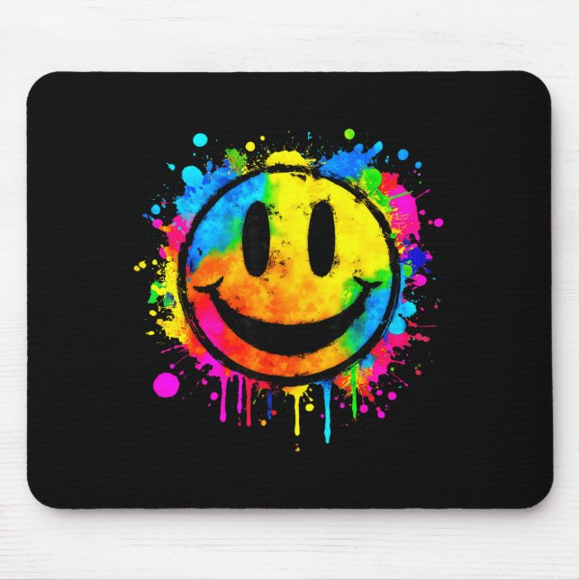 Cute Paint Splash Happy Smile Face 70s Tie Dye Smi Mouse Pad (Front)