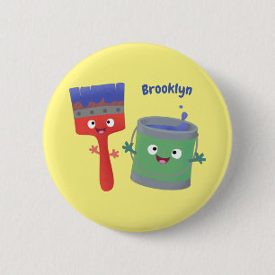 Cute paintbrush and paint cartoon characters 2 inch round button