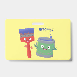 Cute paintbrush and paint cartoon characters badge