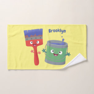 Cute paintbrush and paint cartoon characters bath towel set