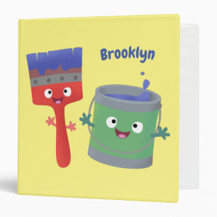 Cute paintbrush and paint cartoon characters binder