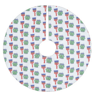 Cute paintbrush and paint cartoon characters brushed polyester tree skirt