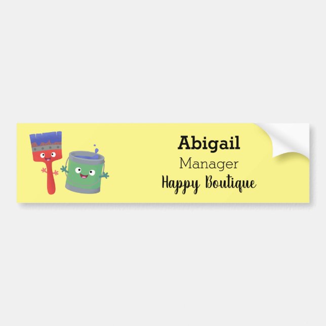 Cute paintbrush and paint cartoon characters  bumper sticker (Front)
