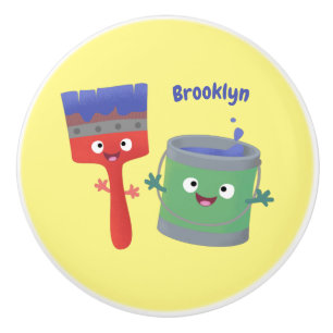 Cute paintbrush and paint cartoon characters ceramic knob