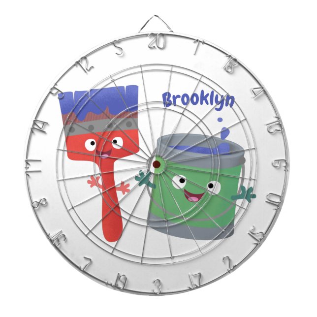 Cute paintbrush and paint cartoon characters dartboard (Front)