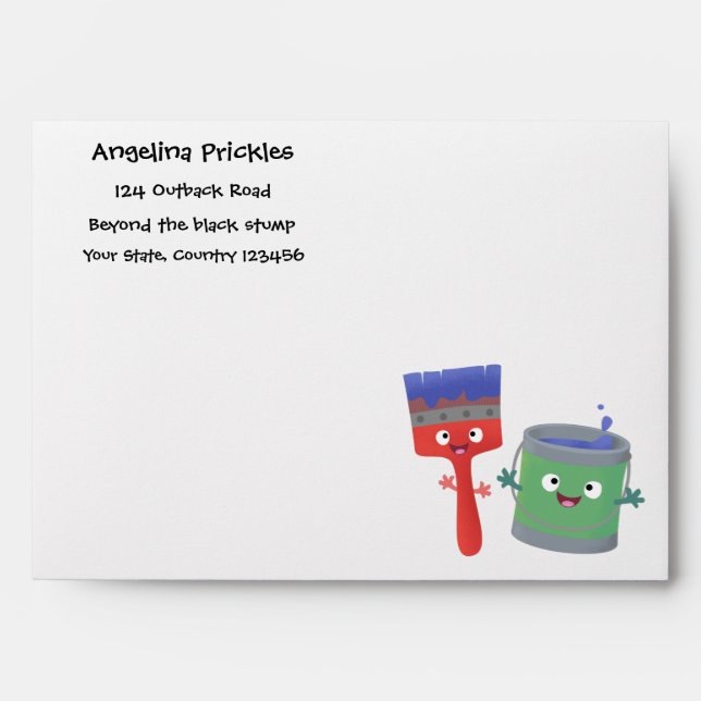 Cute paintbrush and paint cartoon characters envelope (Front)