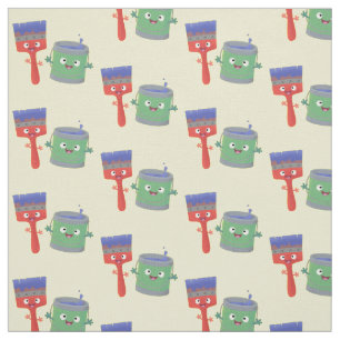 Cute paintbrush and paint cartoon characters fabric