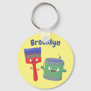 Cute paintbrush and paint cartoon characters keychain