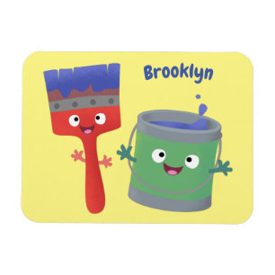 Cute paintbrush and paint cartoon characters magnet