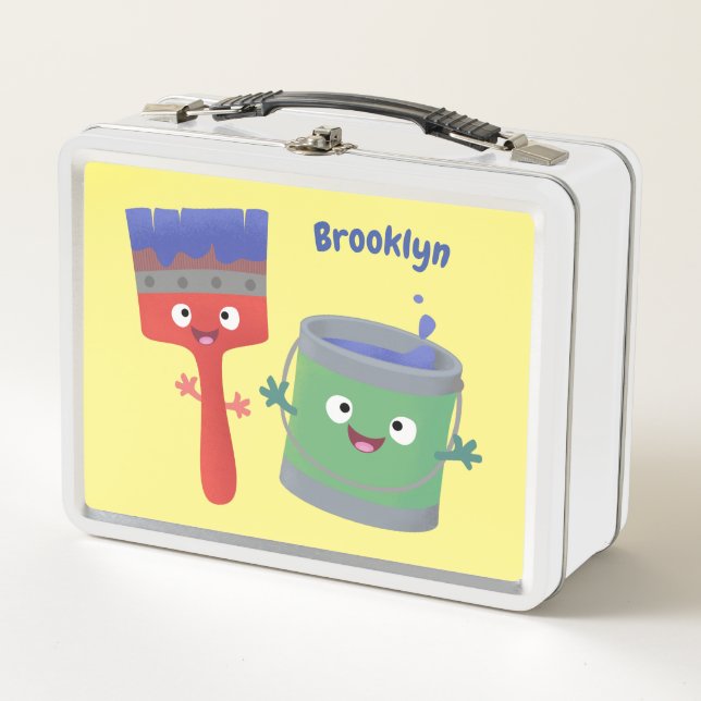 Cute paintbrush and paint cartoon characters metal lunch box (Front)