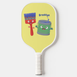 Cute paintbrush and paint cartoon characters  pickleball paddle