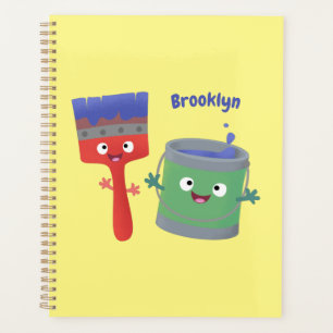 Cute paintbrush and paint cartoon characters planner