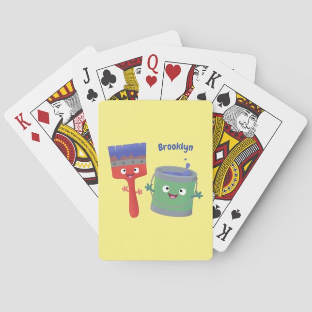 Cute paintbrush and paint cartoon characters playing cards (Back)
