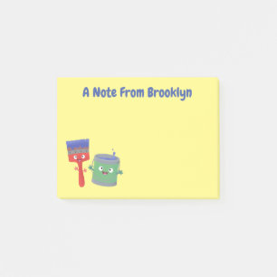 Cute paintbrush and paint cartoon characters post-it notes