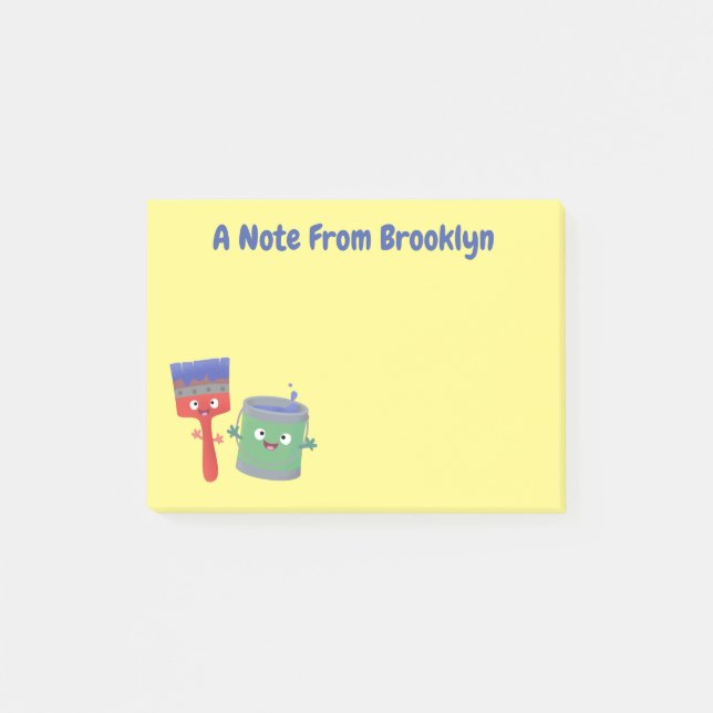 Cute paintbrush and paint cartoon characters post-it notes (Front)