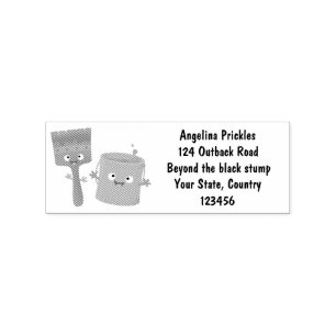 Cute paintbrush and paint cartoon characters rubber stamp