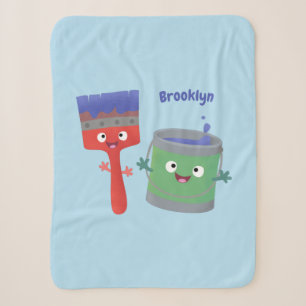 Cute paintbrush and paint cartoon characters sherpa blanket