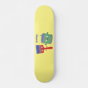 Cute paintbrush and paint cartoon characters skateboard