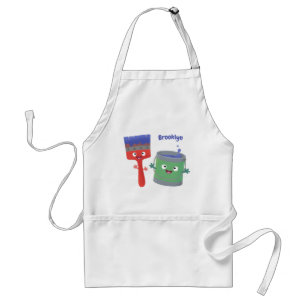 Cute paintbrush and paint cartoon characters standard apron