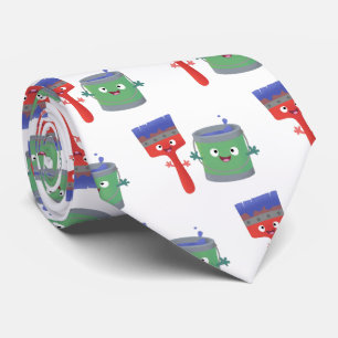 Cute paintbrush and paint cartoon characters tie