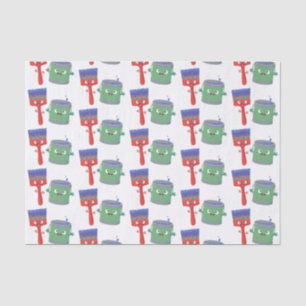 Cute paintbrush and paint cartoon characters tissue paper