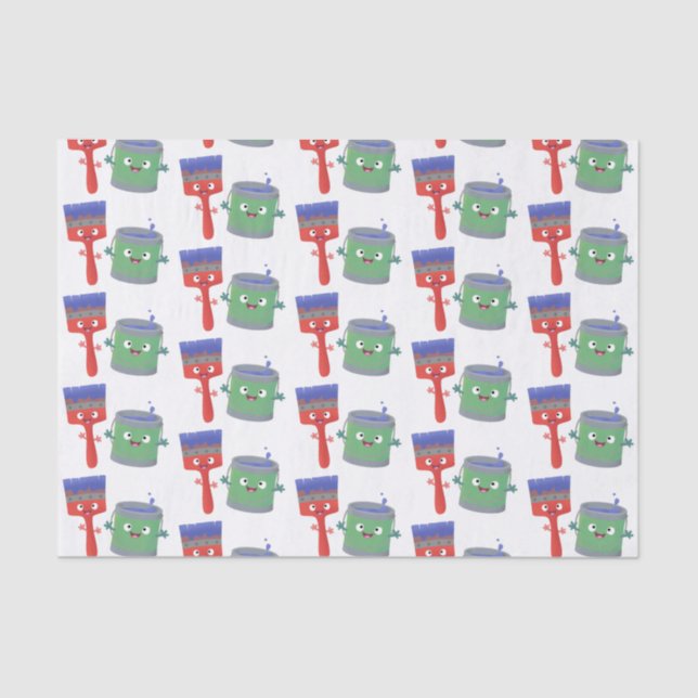 Cute paintbrush and paint cartoon characters tissue paper (Front)