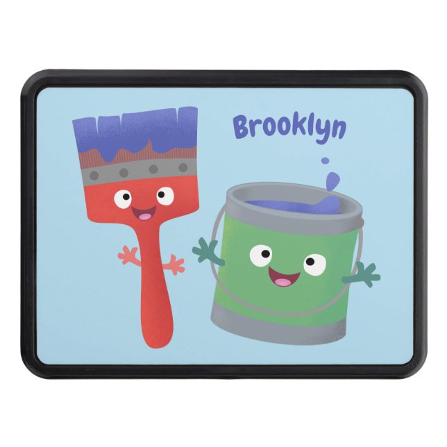 Cute paintbrush and paint cartoon characters trailer hitch cover (Front)