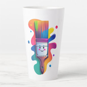 Cute Paintbrush Character with Colourful Paint Spl Latte Mug