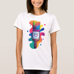 Cute Paintbrush Character with Colourful Paint Spl T-Shirt