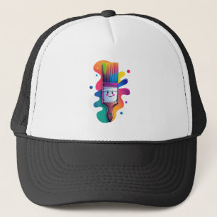 Cute Paintbrush Character with Colourful Paint Spl Trucker Hat