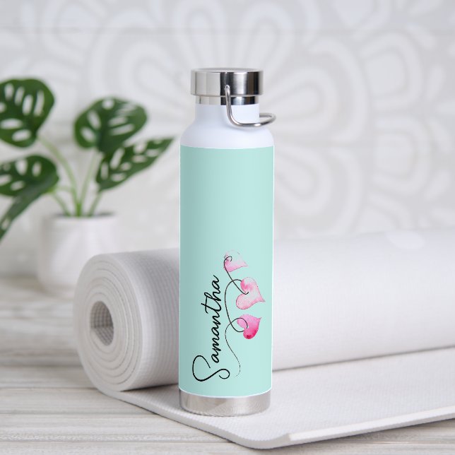 Cute Painted Hearts Personalized Water Bottle (Yoga)
