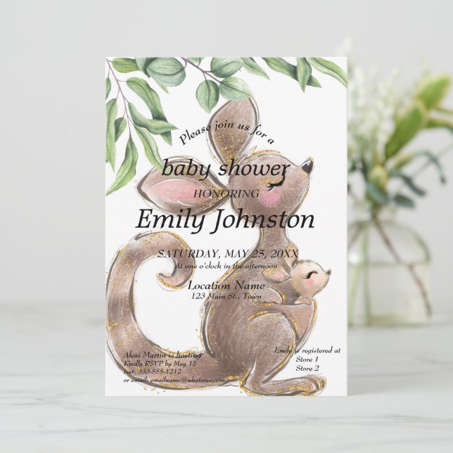 Cute  Painted Kangaroo Gender Neutral Baby Shower  Invitation (Standing Front)