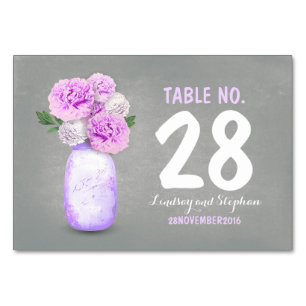 Cute painted mason jar purple flowers table cards